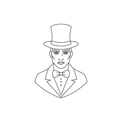  Man magician in line art style. Sorcerer on white background.