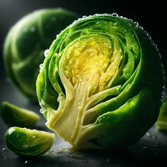 Obraz premium A close-up image of a halved Brussels sprout