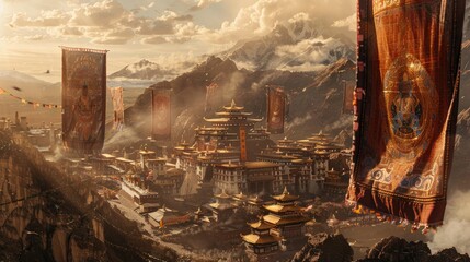  Online shopping, Federal Holiday, high-tech rendering, traditional Tibetan thangka paintings, VFX