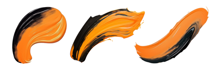 Pastel black and orange paint brush stroke png on transparent background