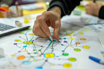 Zoomed-in image of a hand crafting a mind map on sustainable practices in international business 