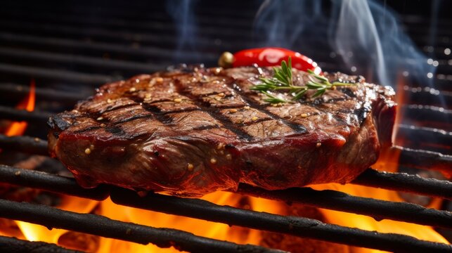Juicy steak searing on a hot grill