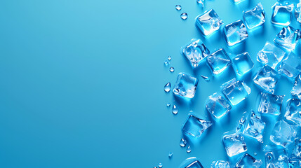 Top view of ice cubes on blue background