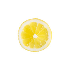 Top view of ripe slice of lemon isolated on white background.