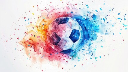 Colorful artistic soccer ball with paint splatters.