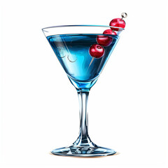 Refreshing Tropical Blue Alcoholic Beverage with Cherries
