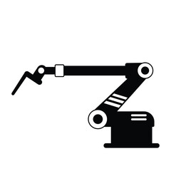 Industrial robotic arm manufacturing automation technology, factory assembly robot machine, black and white color