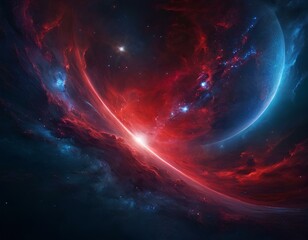 Obraz premium Red and blue abstract background illustration of space planets nebulas moons stars and rocks