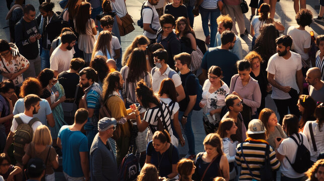 Diverse crowd of people at a sunny outdoor gathering, signifying community and togetherness.
