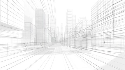Fototapeta premium Abstract modern urban line drawing background with 3D illustration of architecture building construction perspective design