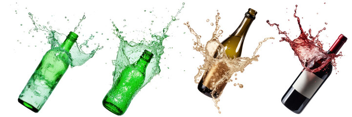 Bottle with splash water png on transparent background