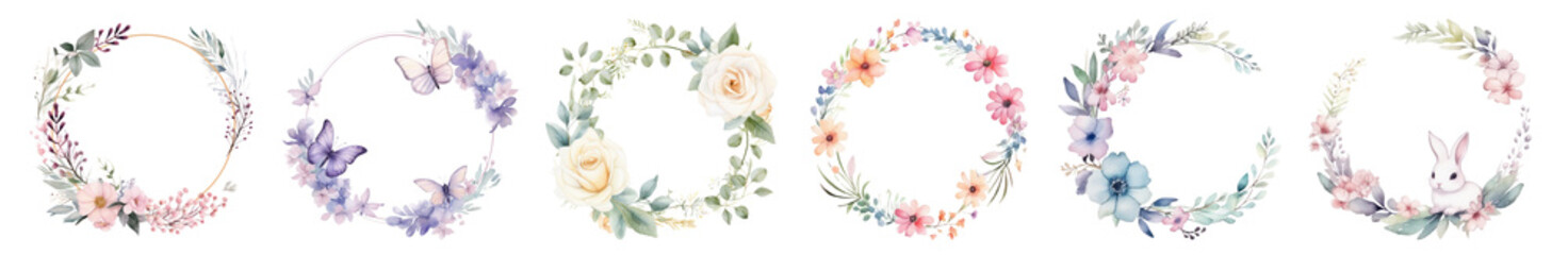 Watercolor illustration of a flowers frame png on transparent background