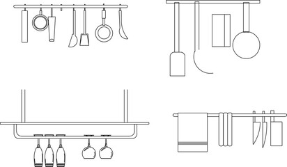 Sketch vector illustration design drawing of equipment and supplies in the kitchen