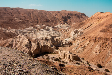 View of the mountain landscape in the Judean Desert in southern Israel. High quality photo