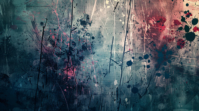 A grunge background with splatters, scratches, and smudges, creating a chaotic and intense visual effect