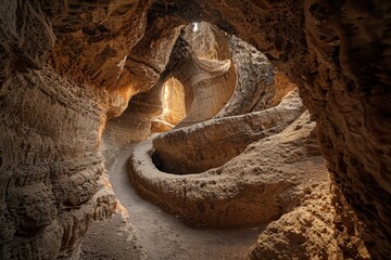 Obraz premium Mysterious and atmospheric cave with stunning natural light illuminating the interior