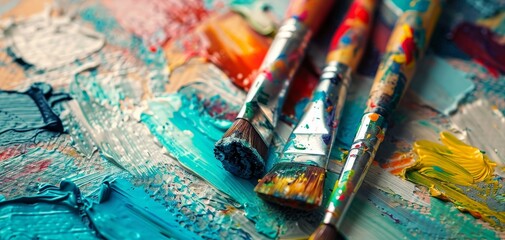 Art therapy, vibrant paints and canvas, bright natural light, creative and expressive 