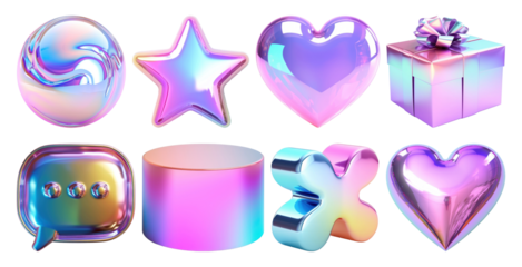 3D iridescent material shape png on transparent background