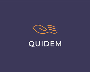 Abstract hand palm line logo design template. Minimalistic wave gesture sign symbol. Vector illustration.