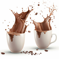 Hot Coffee Splash from Cup on White Background