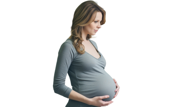 Pregnant woman touching belly isolated on transparent png background.
- Powered by Adobe