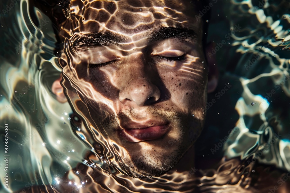 Poster abstract underwater scene with light playing across the water surface and gentle ripples