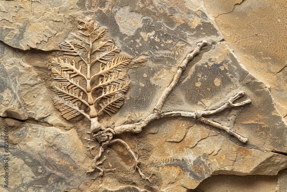 Poster the intricate details of a fossilized leaf imprint on rock capture a moment from millions of years a