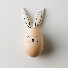 Obraz premium Easter Egg with Bunny Ears and Drawn Face on White Background for Holiday and Craft Themes
