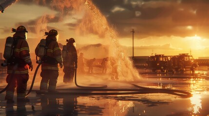 Firefighters battling a blaze at an industrial facility
