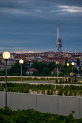 Fototapeta premium Prague Panorama from Vyšehrad: Rooftops and Žižkov Tower