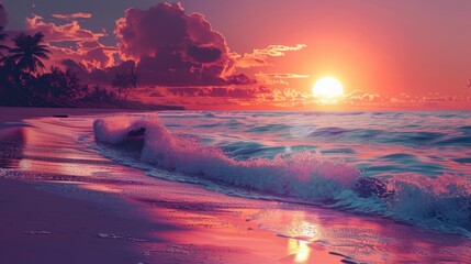 Sunset Beaches in Retrowave Warm Colors

