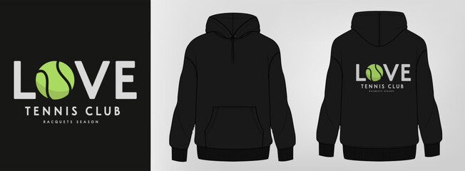 black hoodie art design, tennis logo