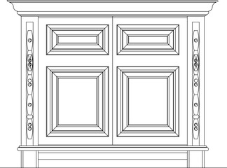 Vector illustration sketch of old classic vintage ethnic carved teak wood cupboard furniture design