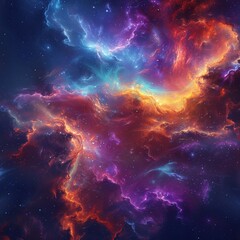 Naklejka premium Space Nebulae Forming Cosmic Clouds in Retrowave Colors
