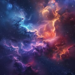 Space Nebulae Forming Cosmic Clouds in Retrowave Colors

