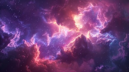 Space Nebulae Forming Cosmic Clouds in Retrowave Colors

