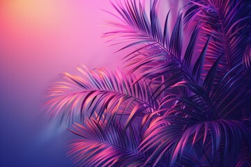 Retro Palm Leaves in Retrowave Pastel Colors on Tropical Beach

