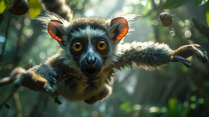 Deep the dense jungles of Madagascar a playful lemur named Momo swings through the treetops his long tail acting as a counterbalance as he navigates the lush canopy in search of ripe fruit
