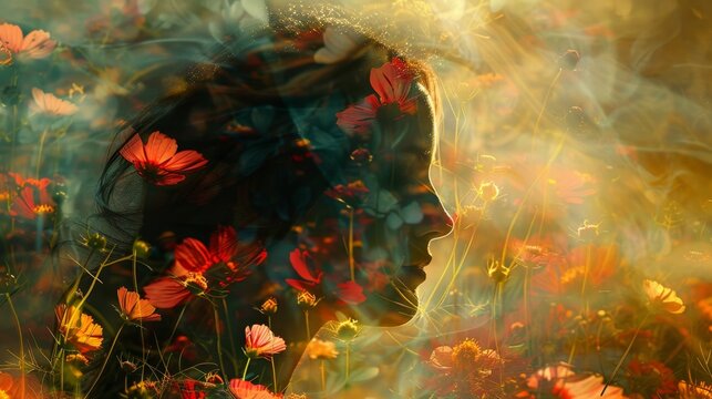 Persephone in Garden of Vibrant Flowers with Soft Diffused Lighting

