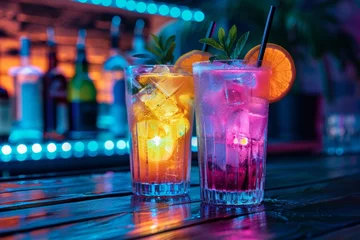 Neon Cocktails in Retrowave Vibrant Colors at Retro Bar  