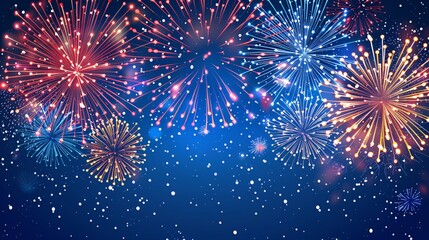 Celebrate the 4th of July with a spectacular display of fireworks on a festive vector background.