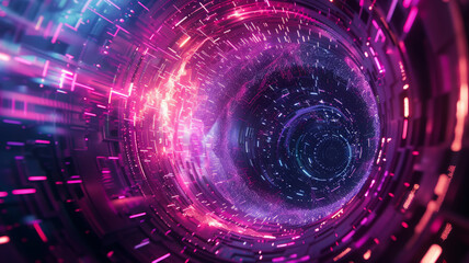 Quantum Vortex, Swirling Tunnel of Neon and Particles