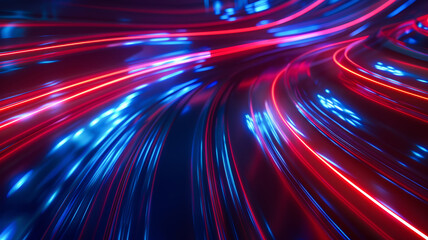 Neon Currents, Dynamic Flow of Red and Blue Light