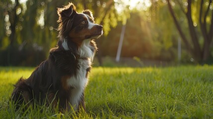Australian Shepherd outdoors on a large grass field in a park