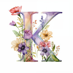 Watercolor,english alphabet with flowers and butterflies