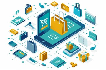 Mobile ecommerce platform with secure transactions and encrypted data protection, showcasing modern digital shopping and technology on mobile devices