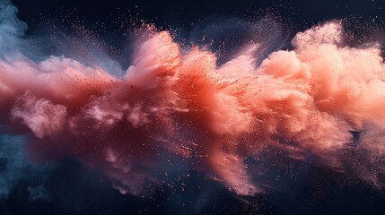Vivid, dynamic image of a colorful explosion of powder, creating a cloud-like effect against a dark background