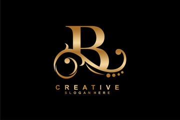 B letter logo with luxury gold floral ornament. B monogram logo, B typography. suitable for business logos, companies, beauty, fashion, boutiques, etc