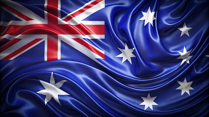 Abstract digital background or texture design of oz flag colors, australia national country symbol illustration wavy silk fabric background