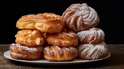 Stack warm flaky Belgian pastries